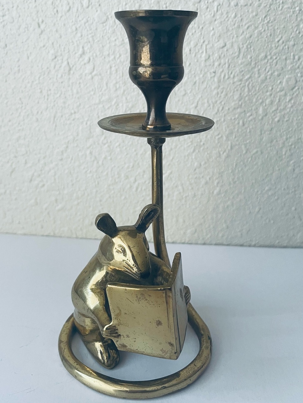 Brass Mouse Reading Candle Holder - Polished Gold Finish